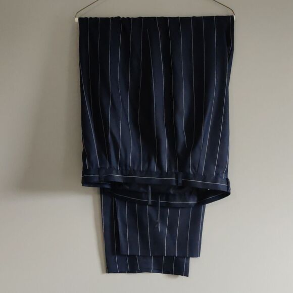 📏Vintage Silk Wool Blend Pinstripe Trousers - Picture 1 of 4